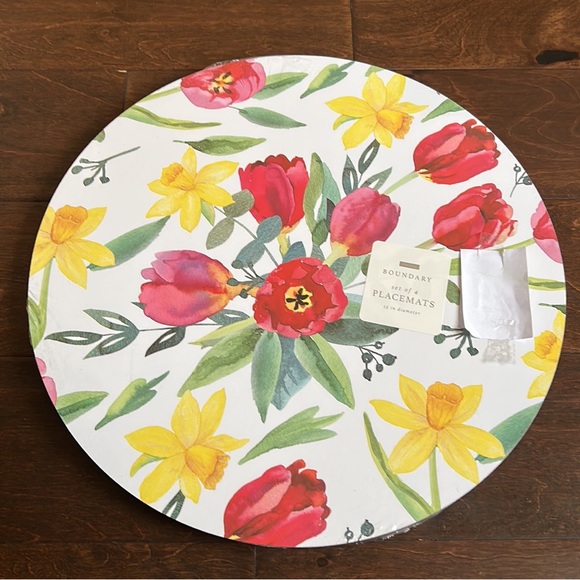 Envogue Cork Placemats set of 4 Tulips Floral Round New Spring Summer - Picture 2 of 2